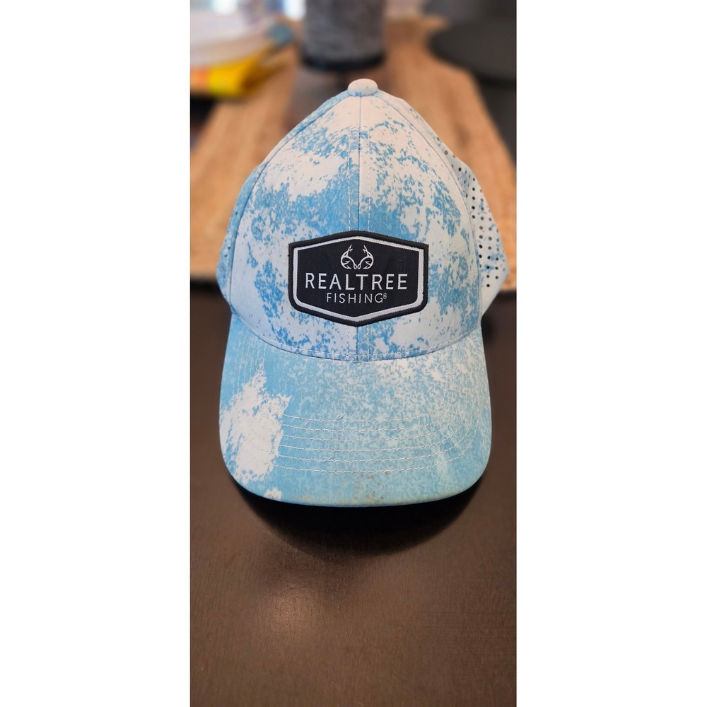 Realtree Fishing Hat Mens OSFM Blue Camo Excellent Perforated Snapback Cap. NWOT
